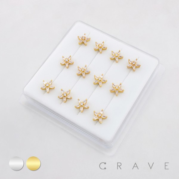 DIMENSIONAL MULTI CZ STAR POLISH 316L SURGICAL STEEL L-SHAPE NOSE BOX